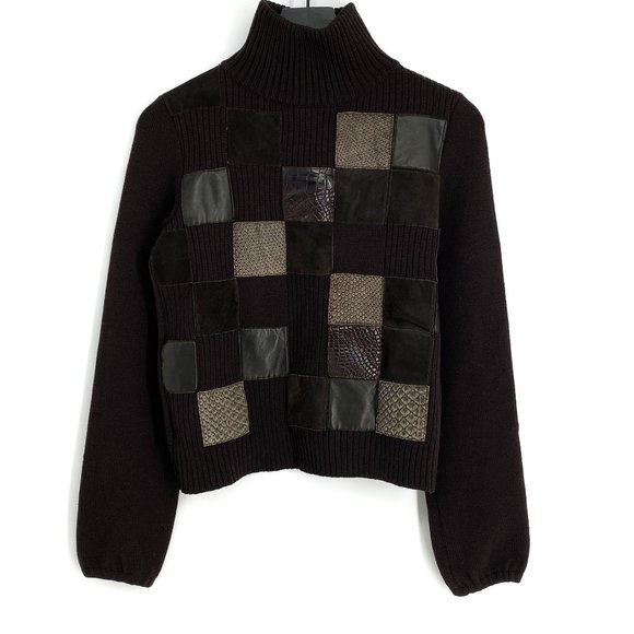 MAURIZIO PECORARO Wool Leather Patchwork Sweater - Picture 1 of 15